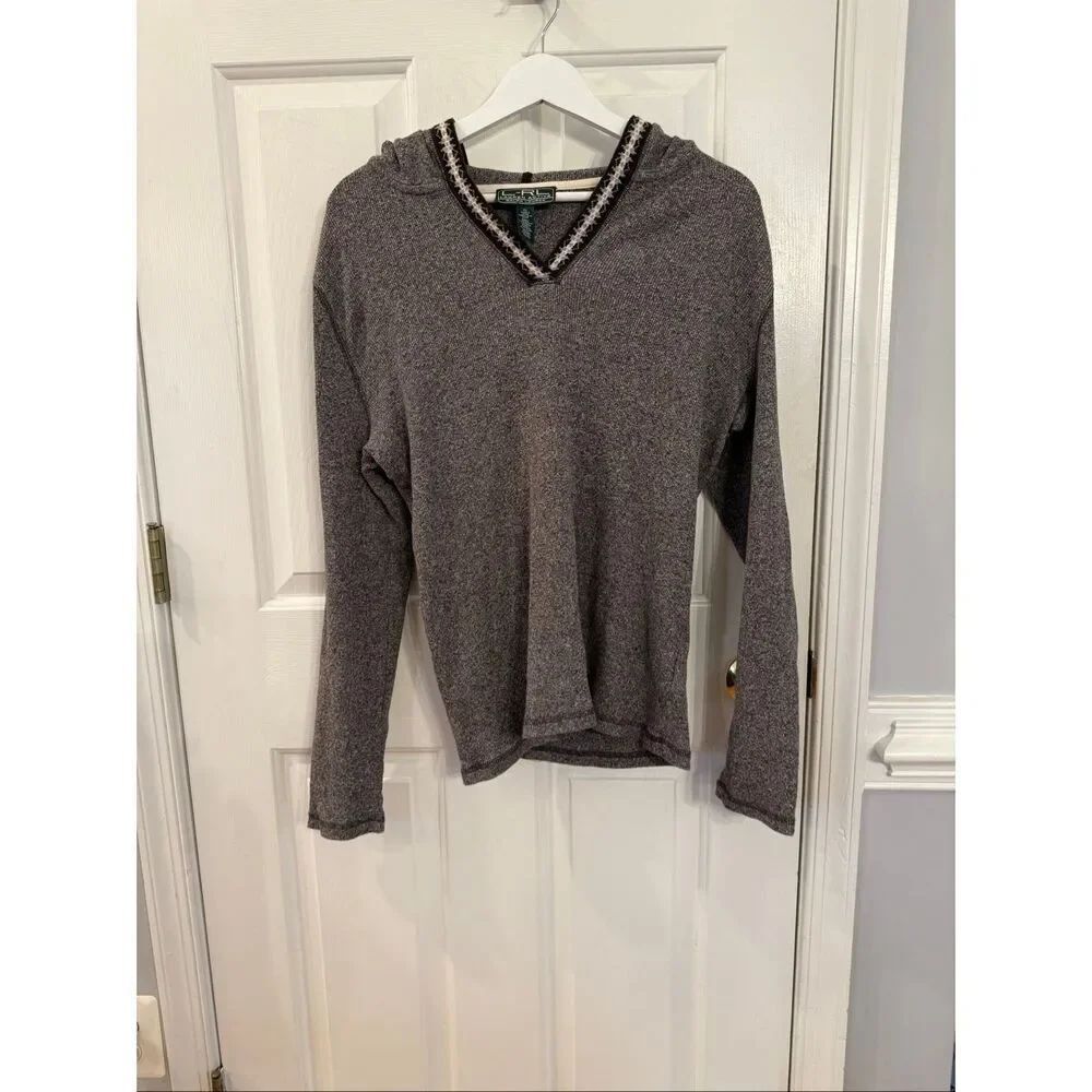 VTG Lauren Ralph Lauren Sport Brown Marled Knit Hoodie Sweater sz XL EUC